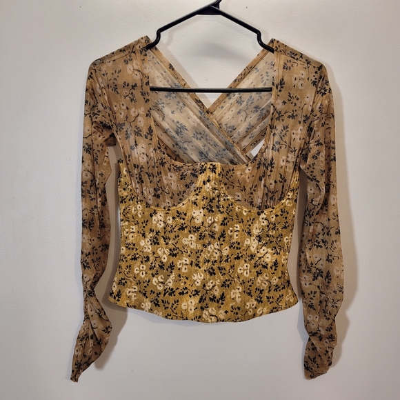Knwls Scythe Corset Yellow Wallflower Floral Sheer Top - S - Picture 2 of 9